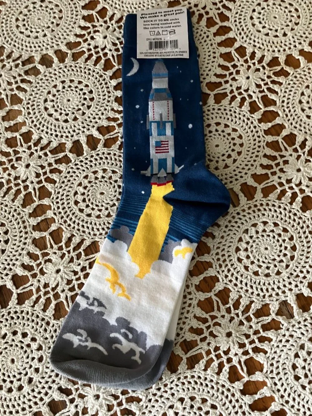 New Men’s Crews Socks – Sock it to Me Space Rocket Lift Off Socks